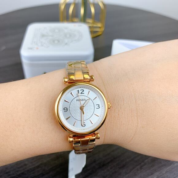 Fossil ES5202 Carlie Three-Hand Rose Gold-Tone Stainless Steel Watch - Picture 1 of 6